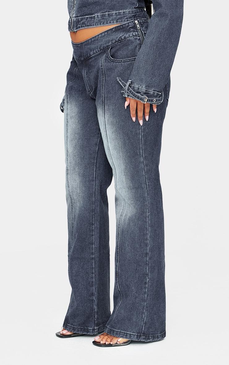 Plus Dark Indigo White Bleached Front Flared Jeans Product Image