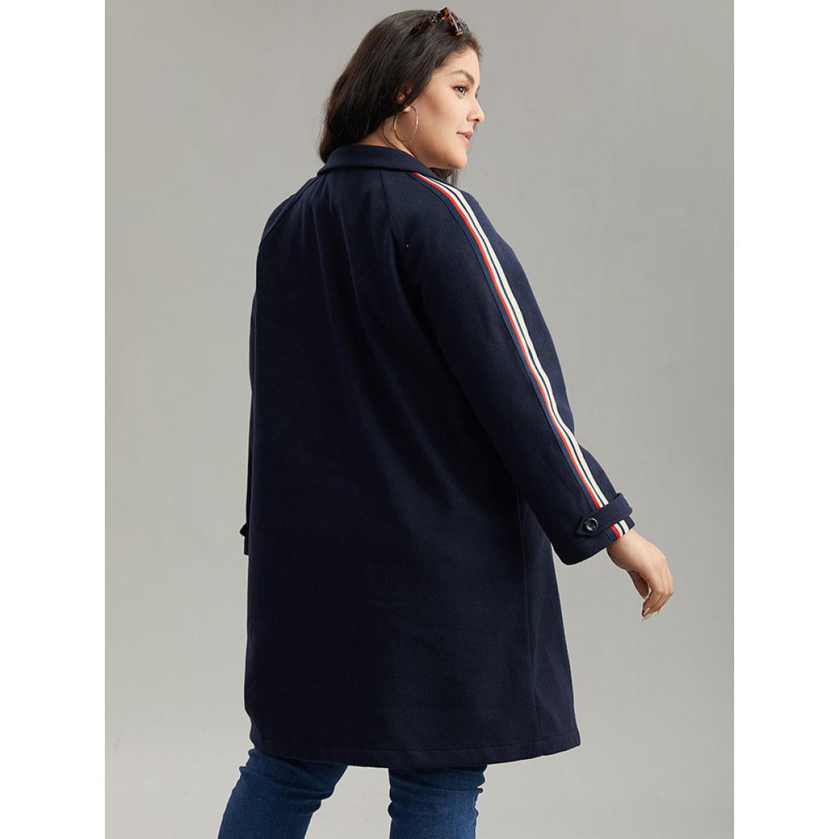 Plus Size Plain Lapel Collar Button Up Contrast Webbing Windbreaker Women Indigo Casual Patchwork Ladies Dailywear Winter Coats BloomChic 26/4X Product Image