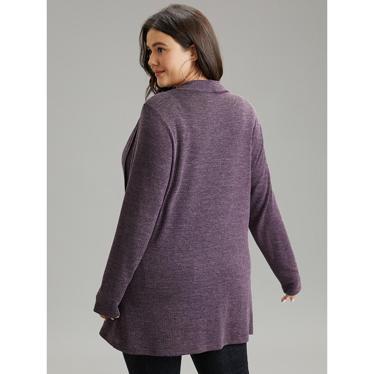 Plus Size Plain Heather Cowl Neck Button Detail Sweatshirt Women Purple Casual Overlapping Cowl Neck Everyday Sweatshirts BloomChic 18-20/2X Product Image