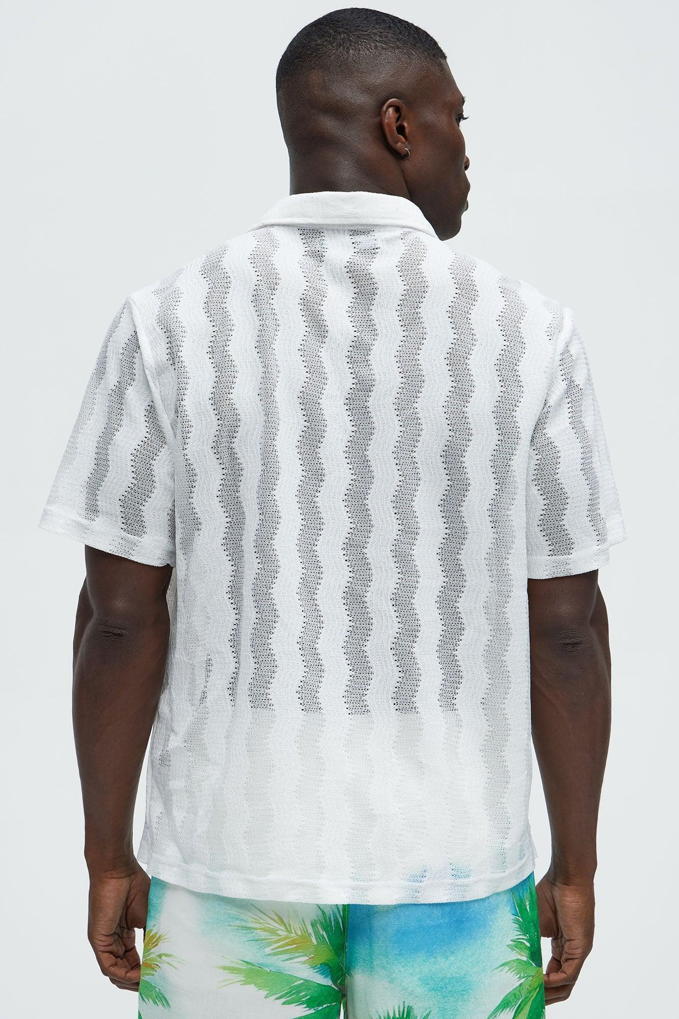 Wavy Crochet Lightweight Johnny Collar Shirt - White Product Image