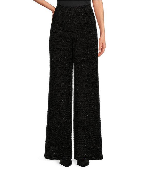 Abbey Glass Carter Boucle Tweed Wide Leg Flat Front Thick High Waistband Trouser Pants Product Image