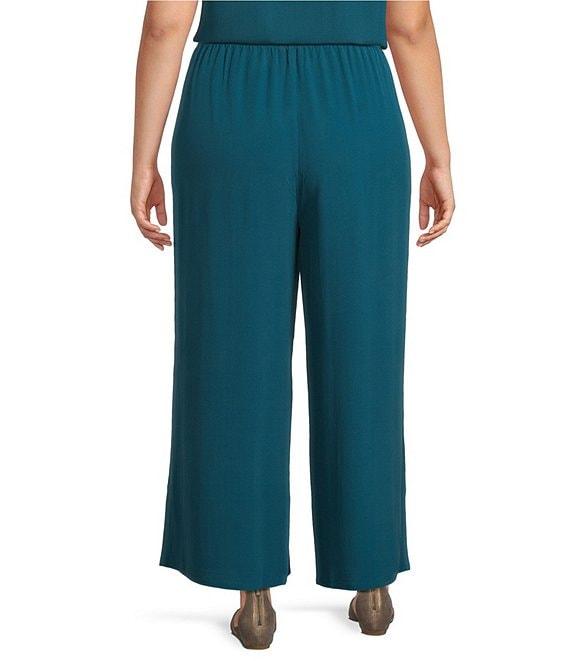 Eileen Fisher Plus Size Silk Georgette Crepe Wide-Leg Pull-On Ankle Pants Product Image
