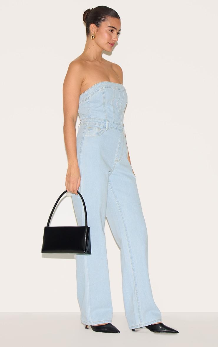 Light Blue Wash Bandeau Denim Jumpsuit Product Image