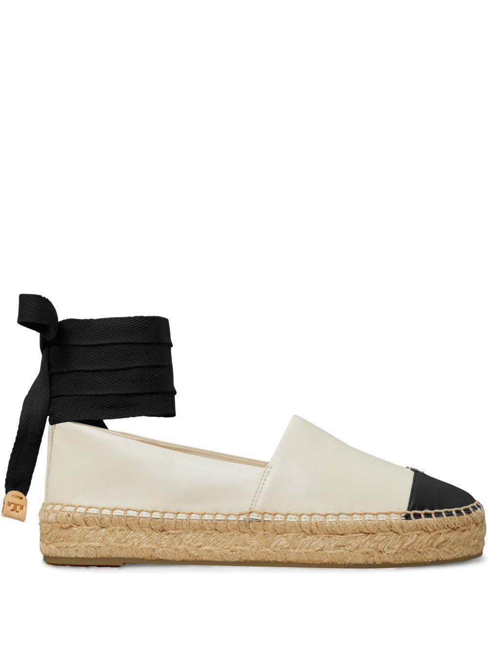 TORY BURCH White Espadrilles With Metallic Logo On The Front And Ankle Strap In Leather Woman Product Image