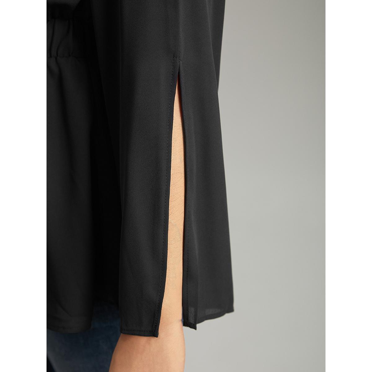 Plus Size Black Solid Chiffon Rhinestone Bell Sleeve Blouse Women Glamour Elbow-length sleeve V-neck Festival-Halloween Blouses BloomChic 18-20/2X Product Image