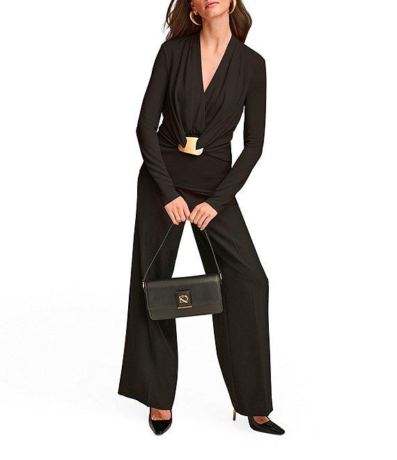 Donna Karan Gold Hardware Wrap Front V-Neck Long Sleeve Top Product Image