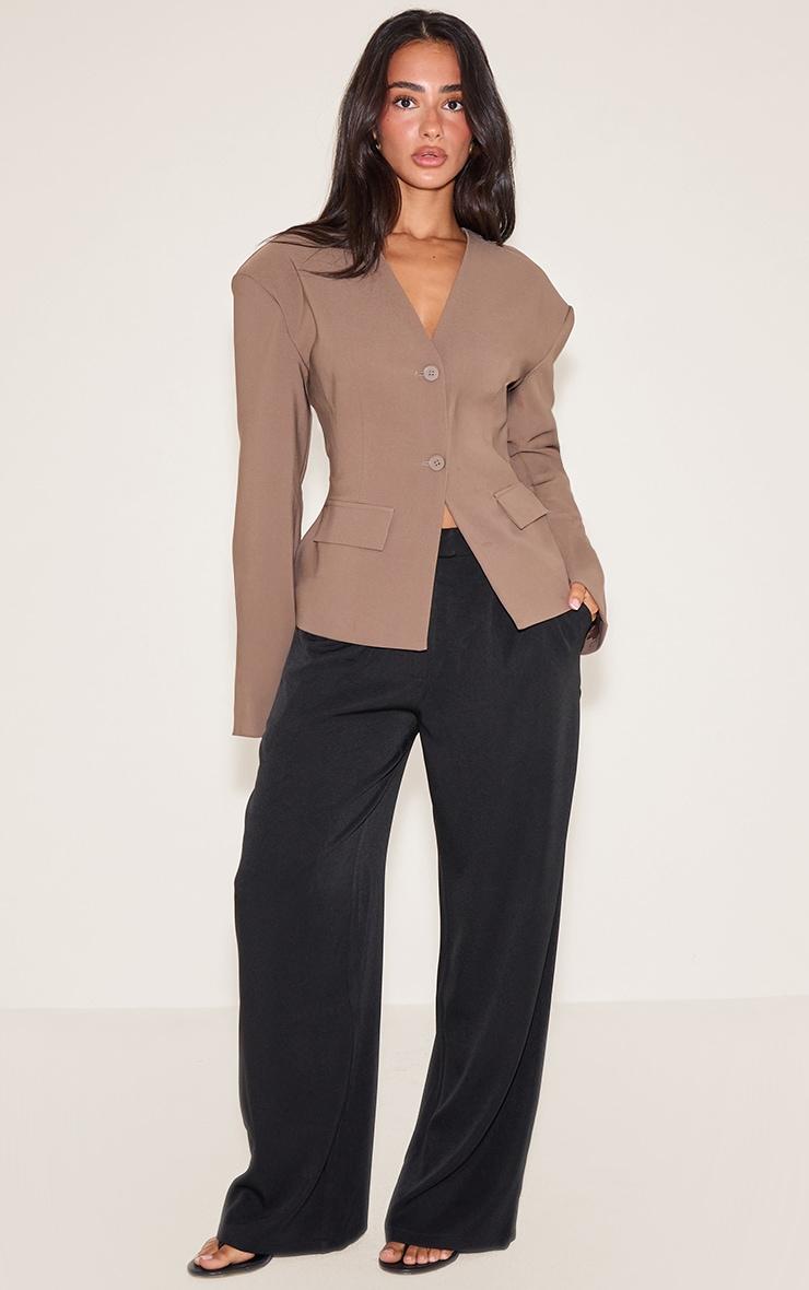 Petite Taupe Cinched Waist Drop Shoulder Blazer Product Image