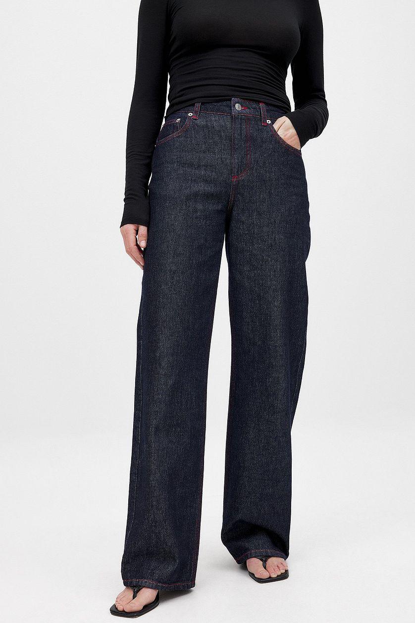 Straight Mid Waist Jeans Black Product Image