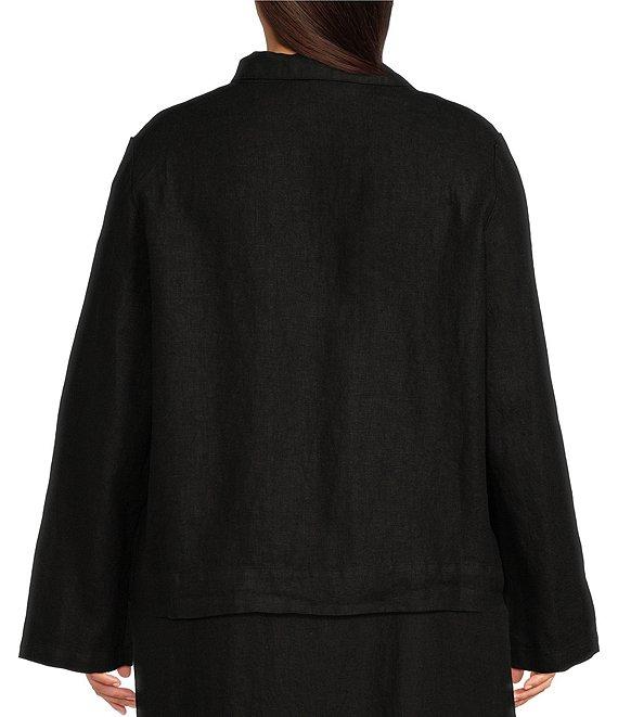 Bryn Walker Plus Size Lewis Heavy Linen Round Notch Lapel Neck Long Sleeve Open Front Jacket Product Image