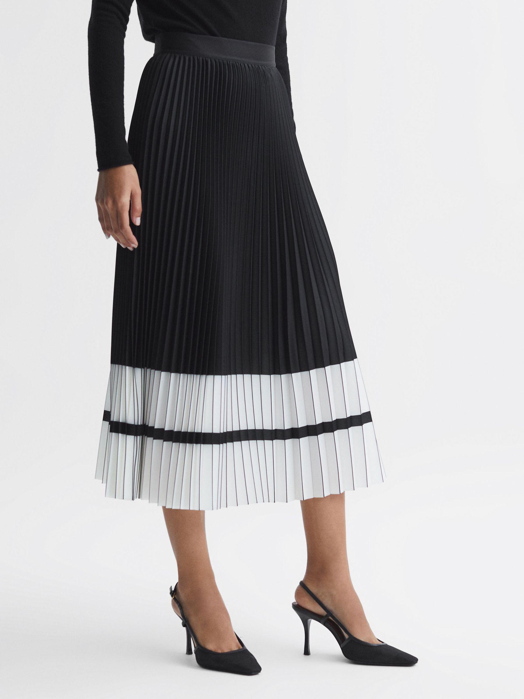 High Rise Pleated Midi Skirt in Black/White Product Image