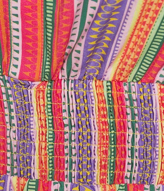 Calessa Plus Size Stripe Round Split Neck Short Sleeve Midi Dress Product Image