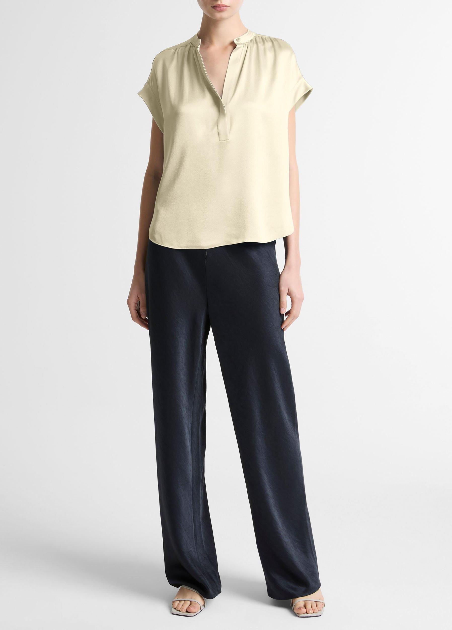Silk Gathered Cap-Sleeve Blouse Product Image