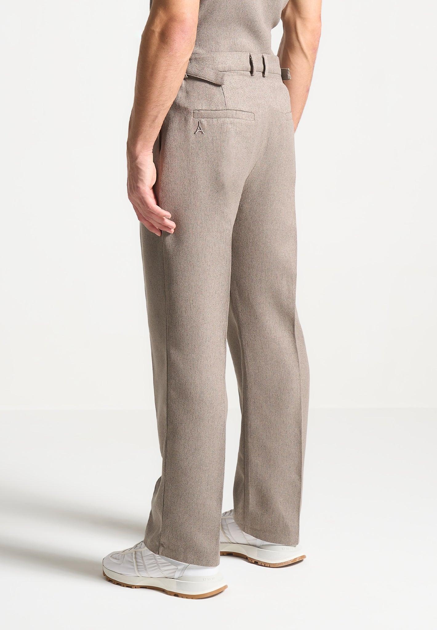 Pierre - Relaxed Fit Textured Pleated Tailored Trousers - Taupe Male Product Image