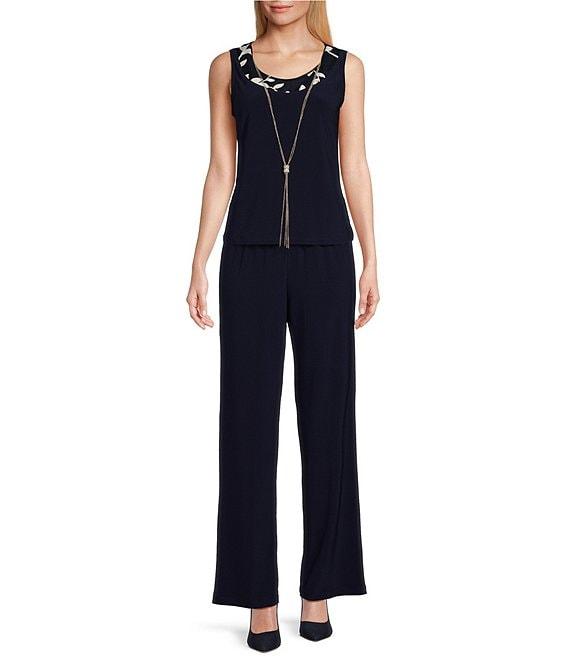 R & M Richards 3/4 Bell Sleeve Crew Neck Embroidered Sequin Lace 3-Piece Pant Set Product Image