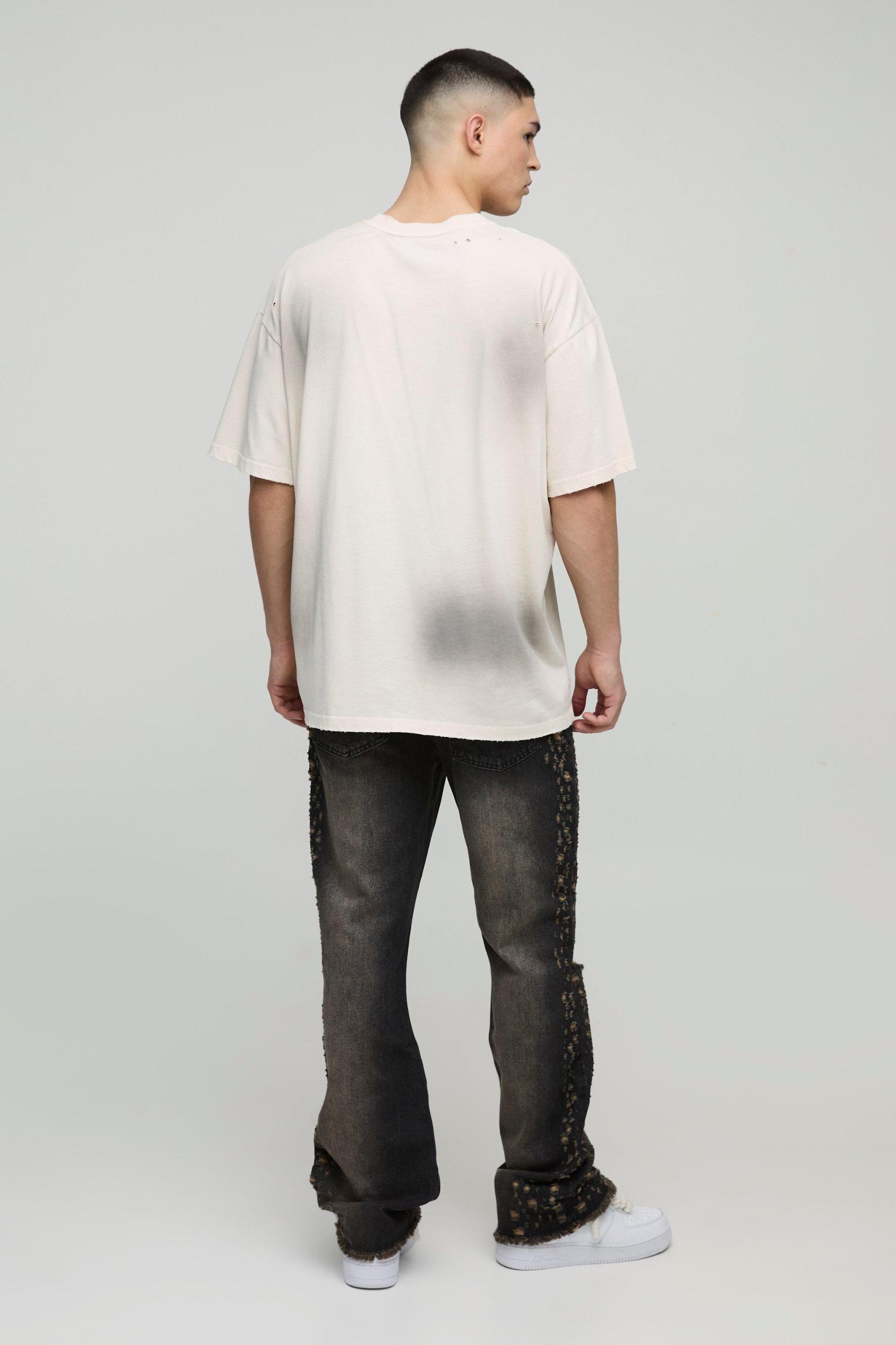 Slim Rigid Flared Stacked Distressed Washed Jeans | boohooMAN USA Product Image