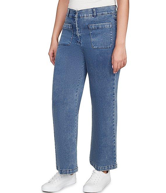 Ruby Rd. Petite Size Soft Terry Wide Leg Relaxed Ankle Denim Jeans Product Image