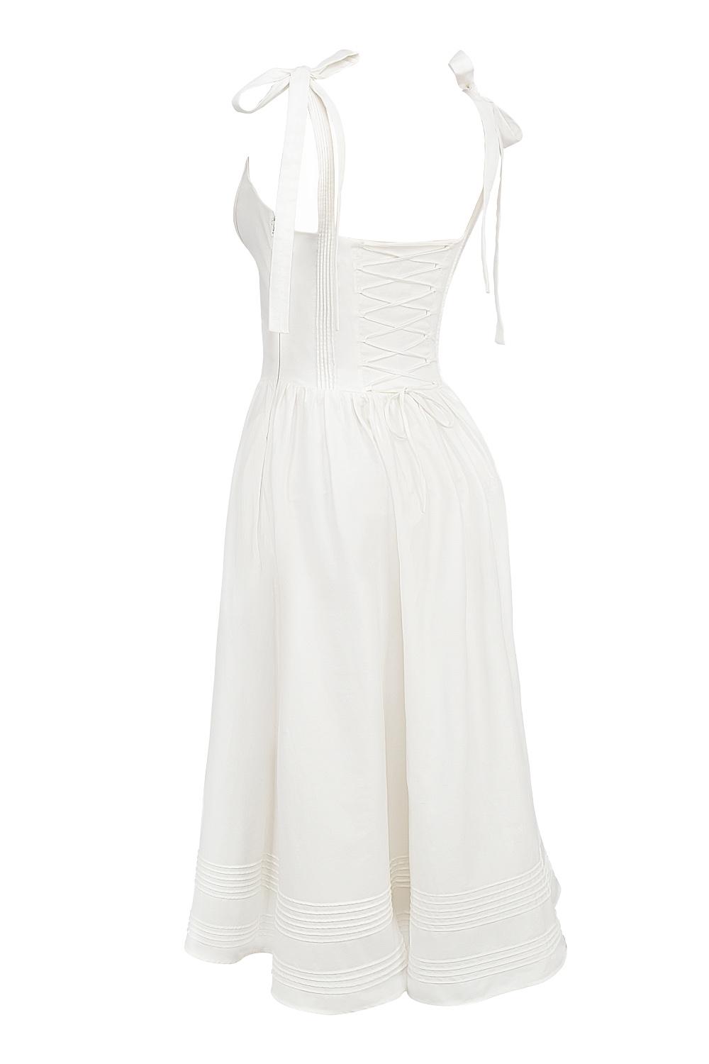 Hattie  white pin tuck cotton midi sundress Product Image