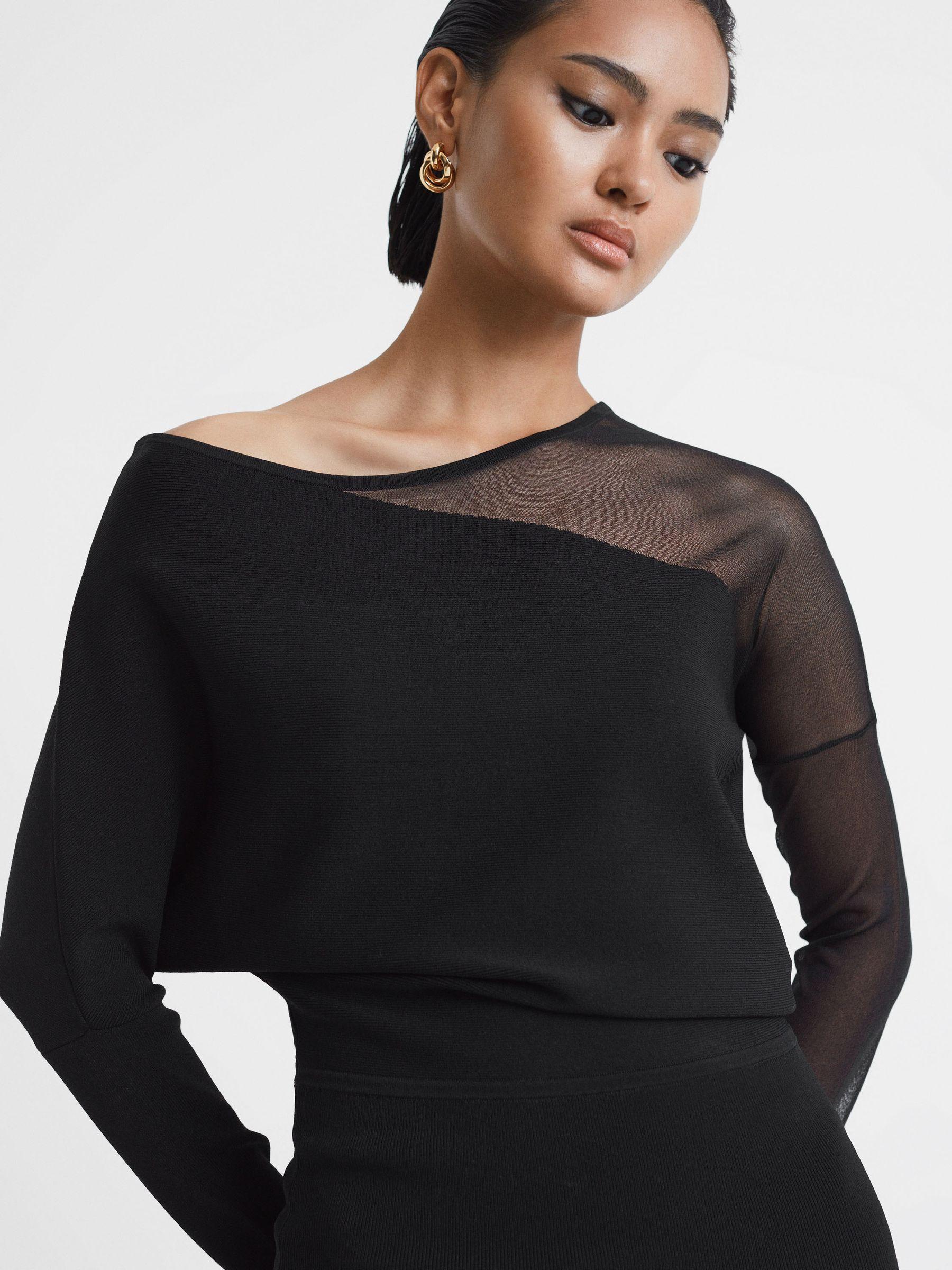 Bodycon Knitted Sheer Midi Dress in Black Product Image