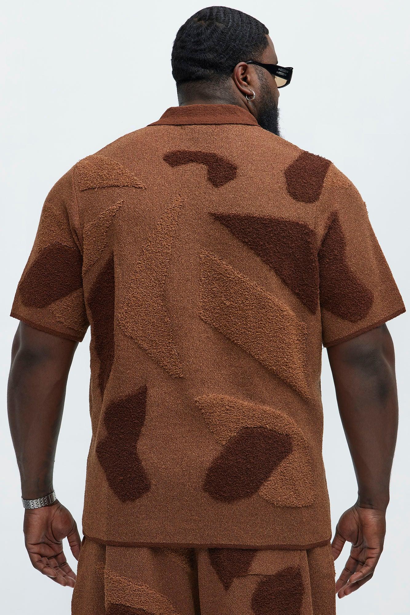 Auron Cuban Collar Knitted Shirt - Brown/combo Product Image