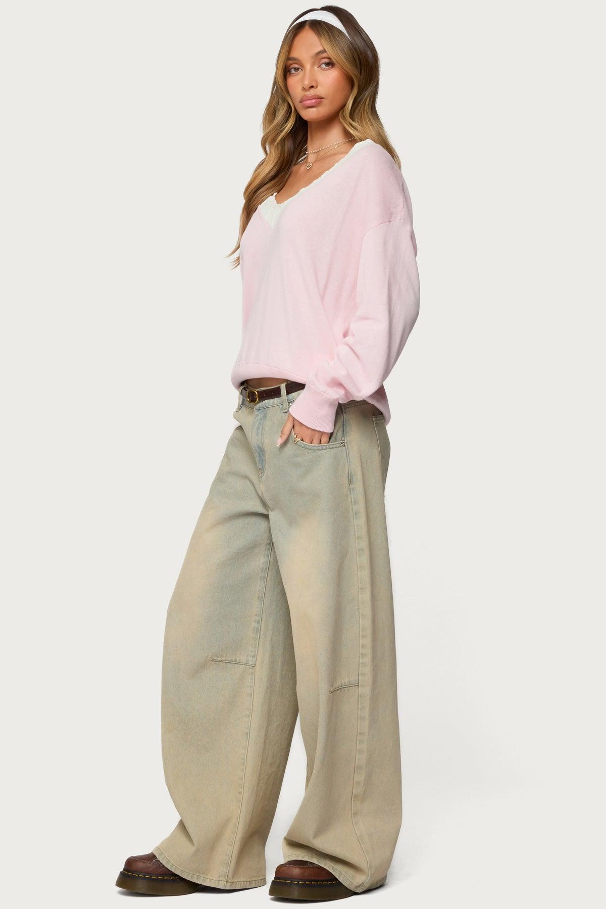 Marie Contrast Lacey V Neck Sweater Product Image