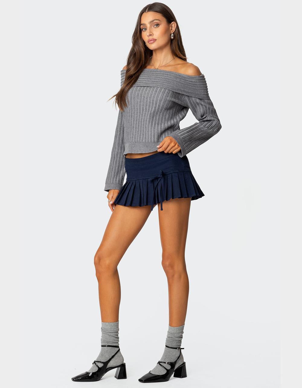 EDIKTED Side Bow Pleated Mini Skort - NAVY Product Image