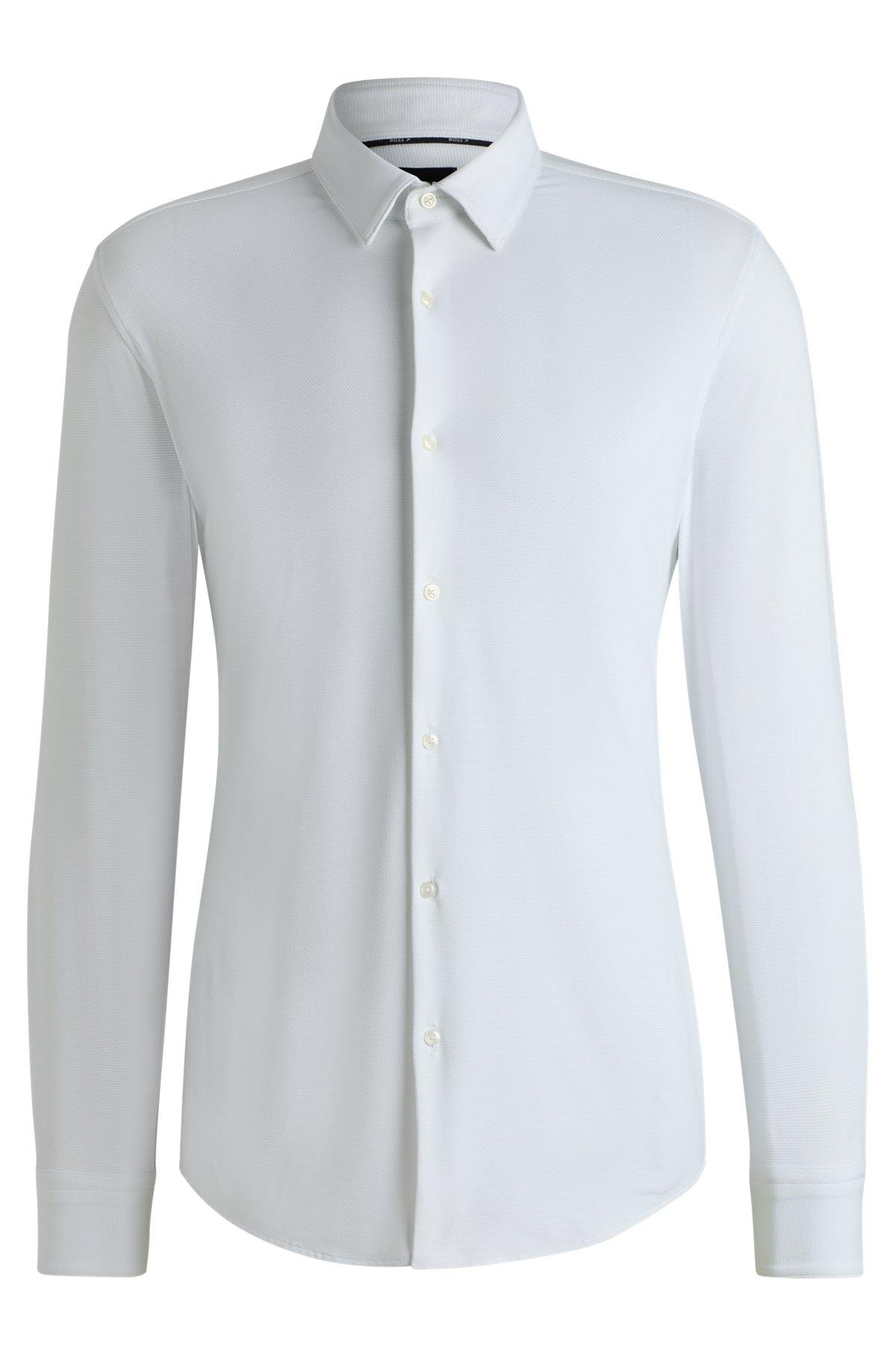 BOSS - Slim-fit shirt in structured performance-stretch jersey - White Product Image