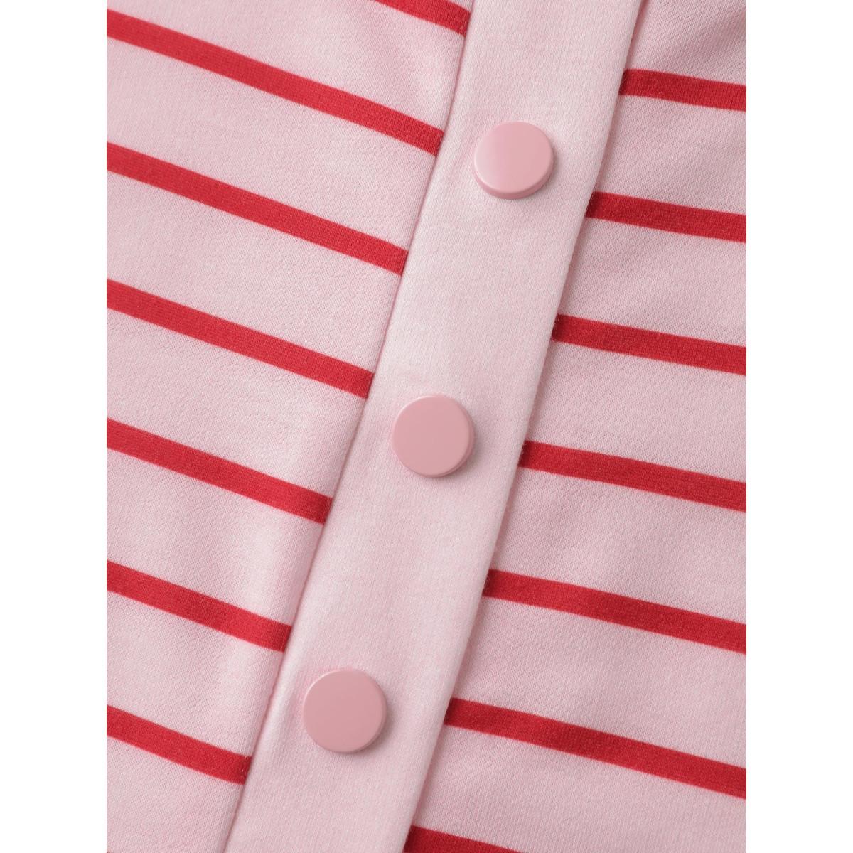 Plus Size Stripe Snap Button Round Neck Sweatshirt Women MistyRose Leisure Round Neck Casual Sweatshirts BloomChic 30/6X Product Image