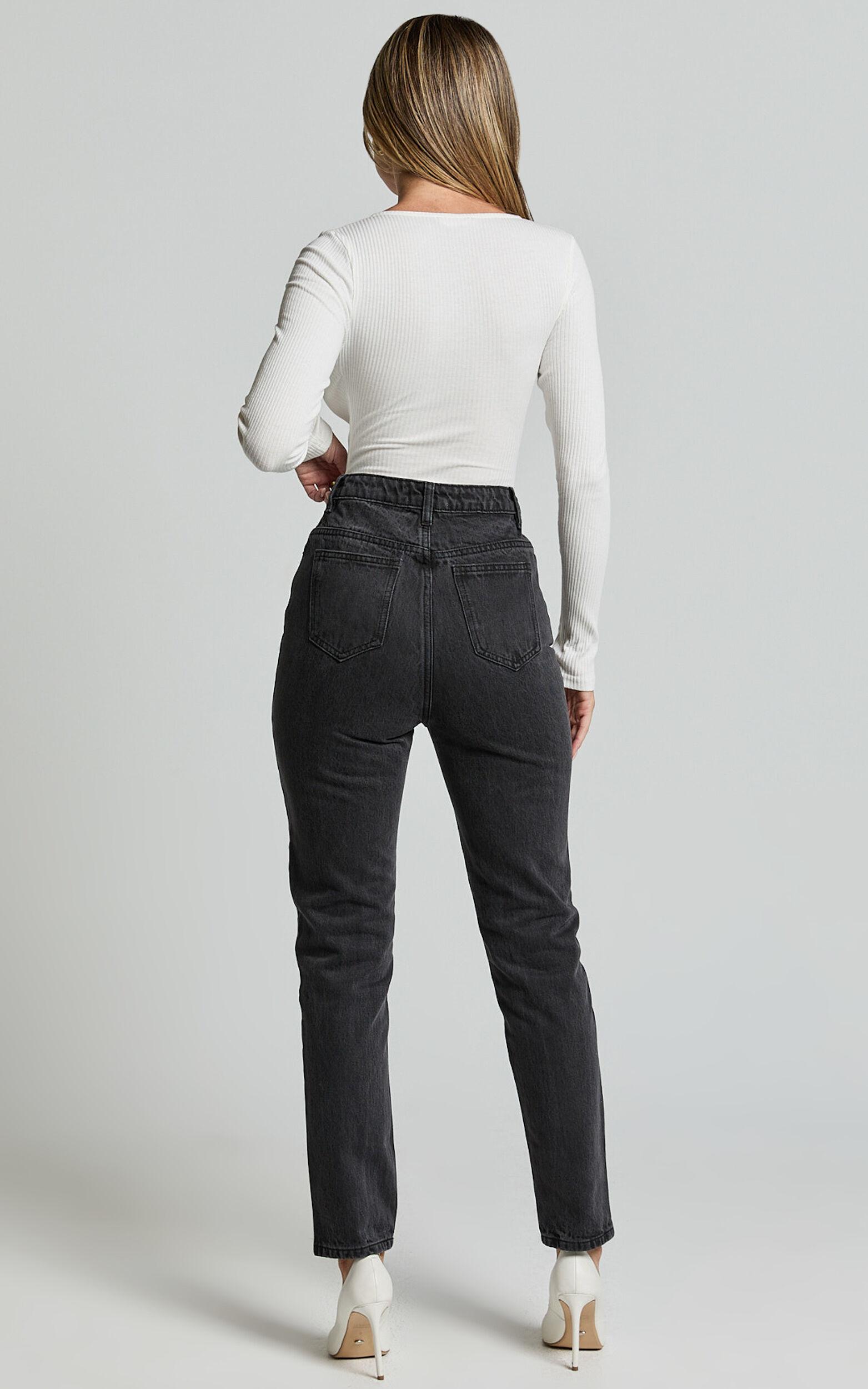 Billie Jeans - High Waisted Recycled Cotton Mom Denim Jeans in Washed Black Product Image