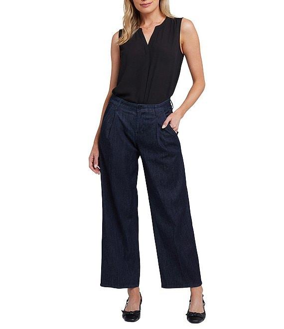 NYDJ Teresa Pleated Wide Leg High Rise Ankle Jeans Product Image