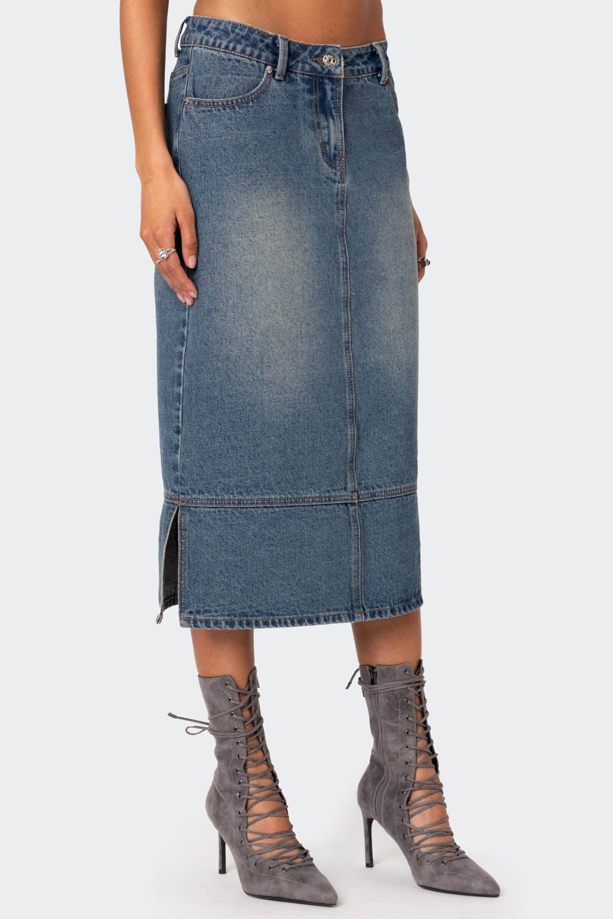 Lassy Washed Denim Midi Skirt Product Image