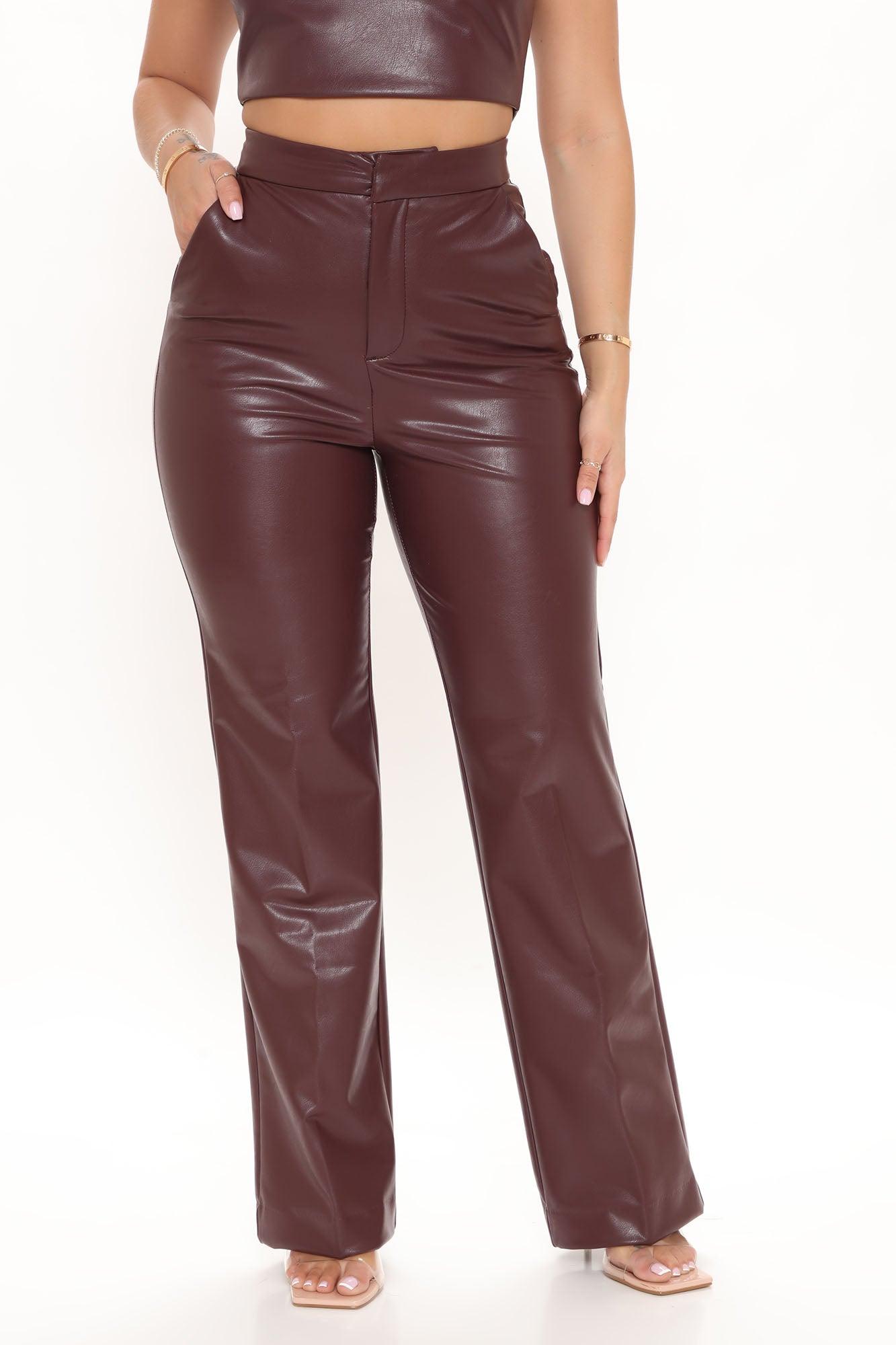 Julia Faux Leather Trouser Pant - Chocolate Product Image