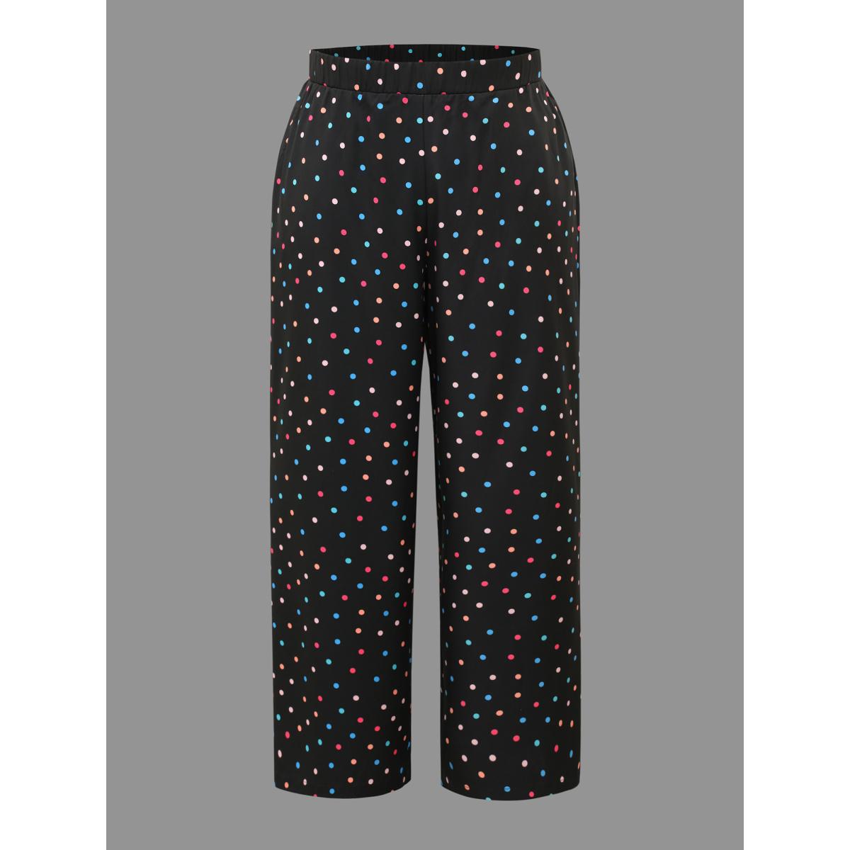 Plus Size Colored Polka Dot Wide Leg Pants Women Black Workwear Essentials Loose Mid Rise Office Pants BloomChic 14-16/1X Product Image