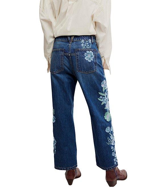 Free People We the Free Willow Floral Embroidered Mid Rise Boyfriend Jeans Product Image