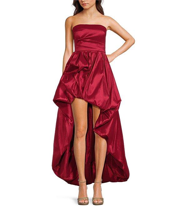 B. Darlin Taffeta Strapless Shirred Bodice Bubble Hem High-Low Dress Product Image