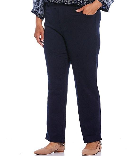 Intro Plus Size Stella Double Knit Slim Straight Leg Pull-On Pants Product Image