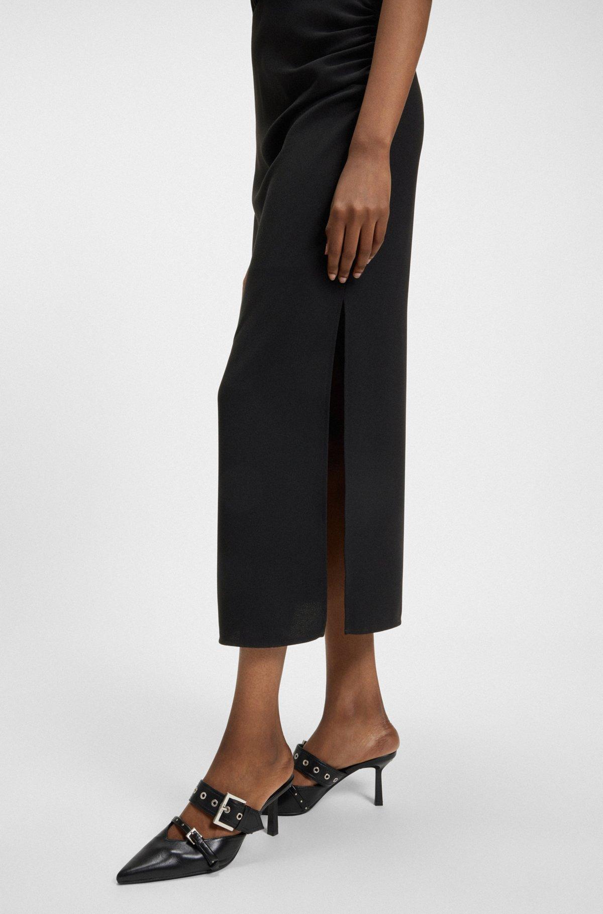 HUGO - Long-length dress in crepe with draped mock neckline - Black Product Image