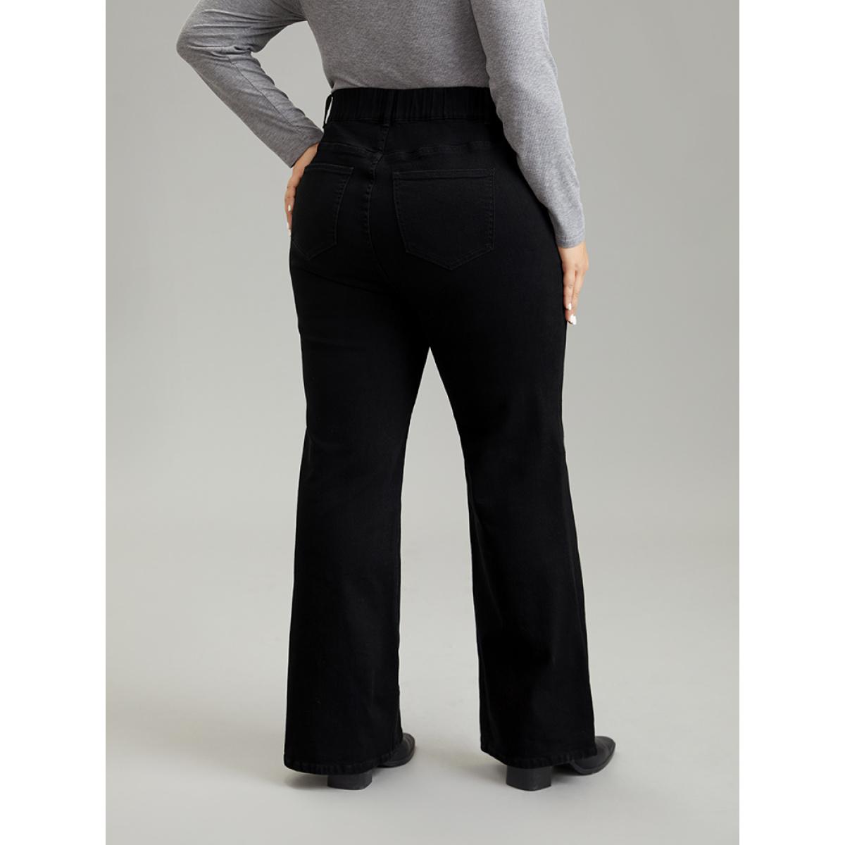 Plus Size Elastic Waist Black Wash Straight Leg Jeans Women Black Casual Plain Non High stretch Slanted pocket Jeans BloomChic 26/4X Product Image