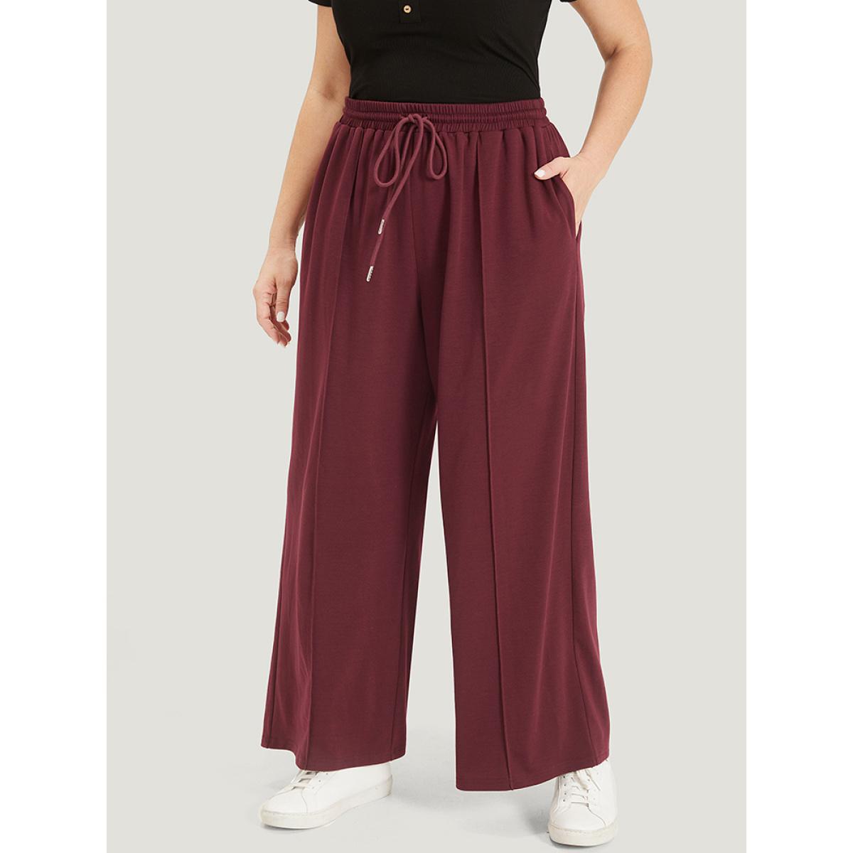 Solid Drawstring Pocket Loose Sweatpants Scarlet Plus Size Women Casual Dailywear Plain 10/M Bloomchic Product Image