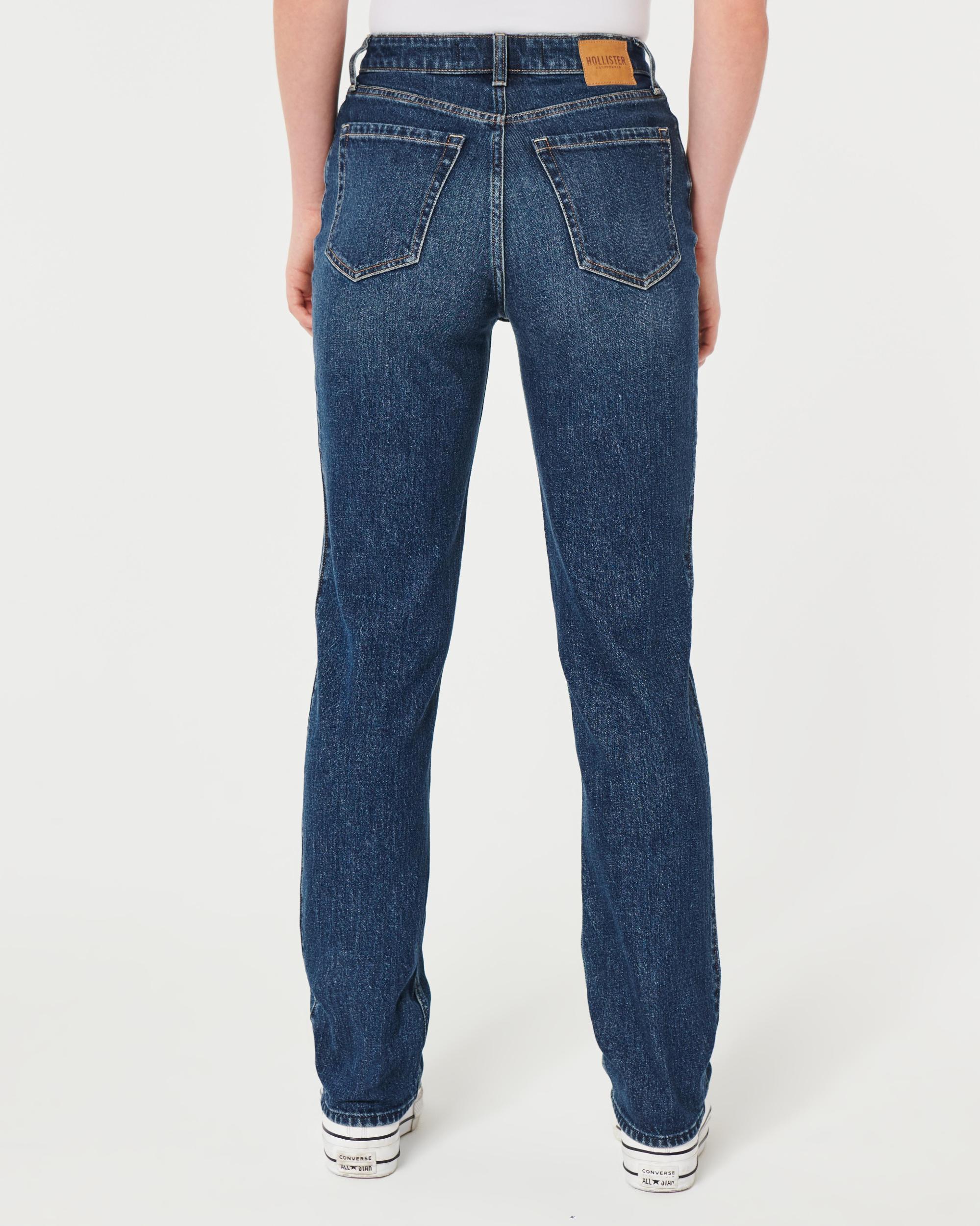 Ultra High-Rise Distressed Medium Wash 90s Straight Jeans Product Image