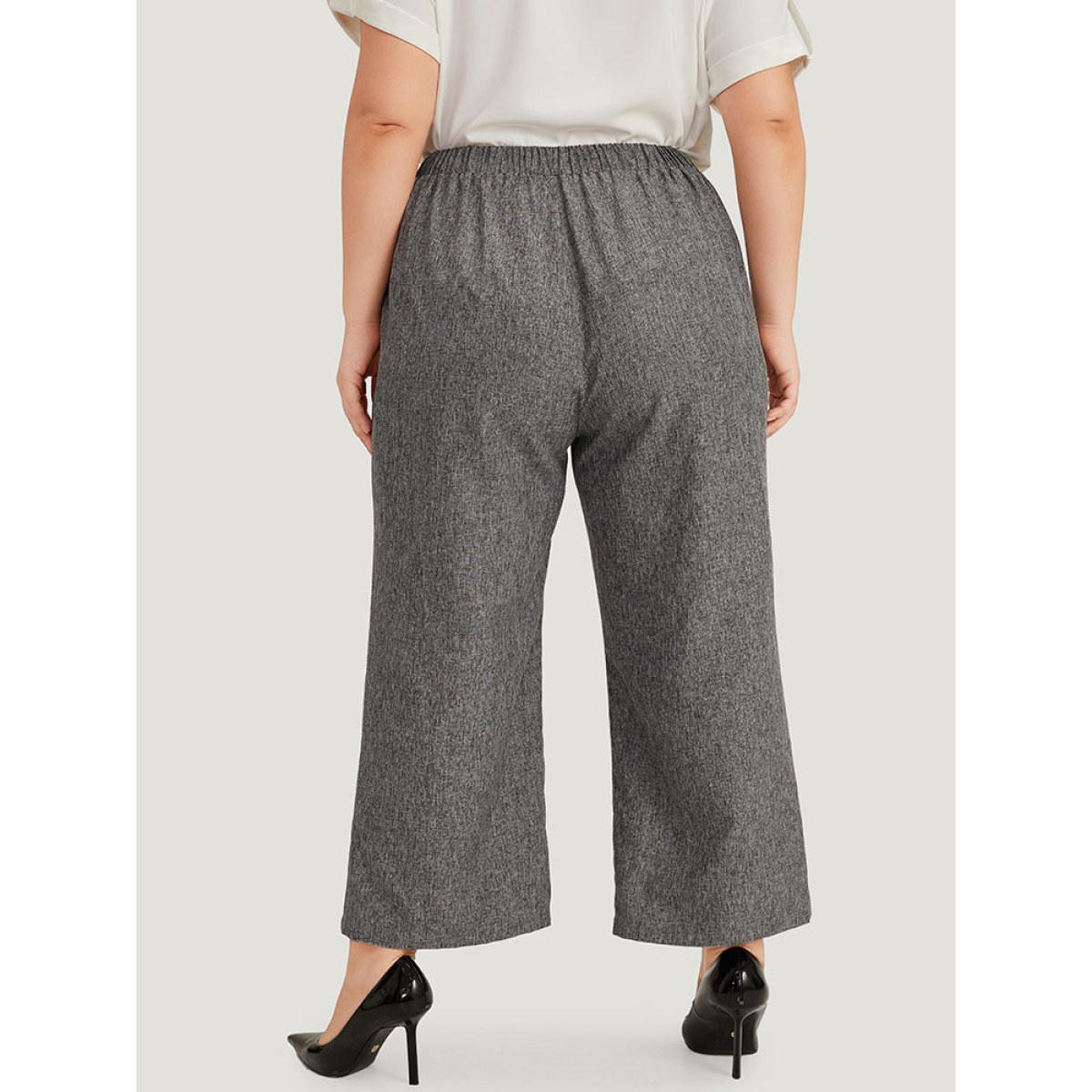 Plus Size Plain Lace Up Pleated Straight Leg Pants Women Gray Office Straight Leg High Rise Work Pants BloomChic 14-16/1X Product Image