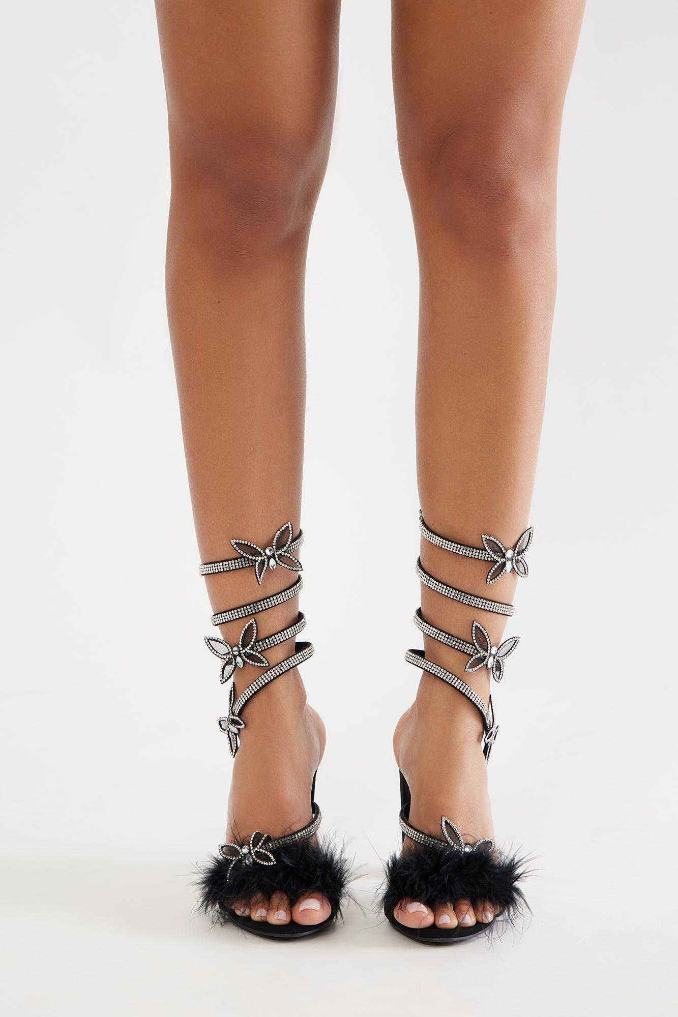 Lorenne Butterfly Feather Heels - Black Product Image