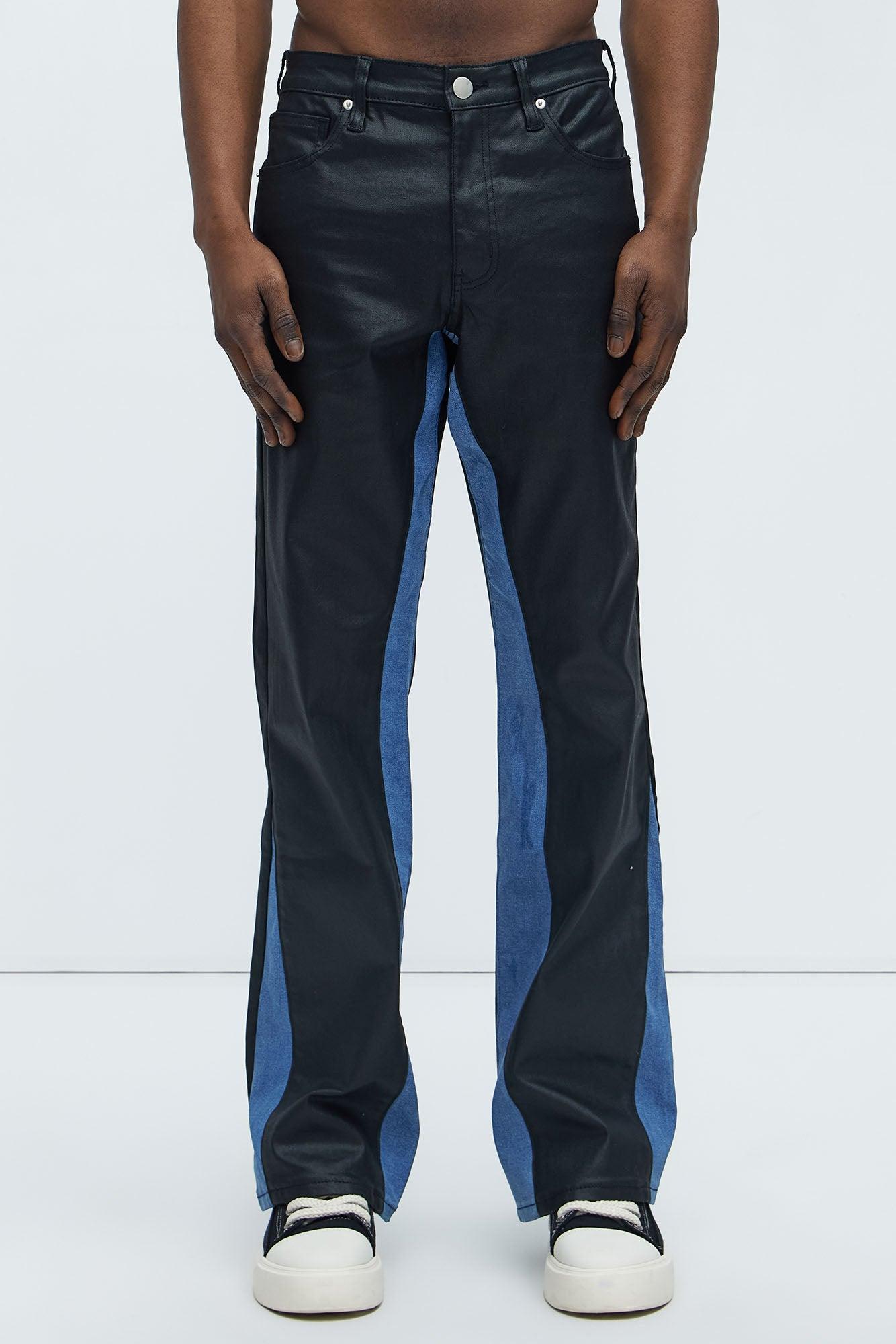 Wesley Wax Coated Panel Stacked Slim Flare Jeans - Black/combo Product Image