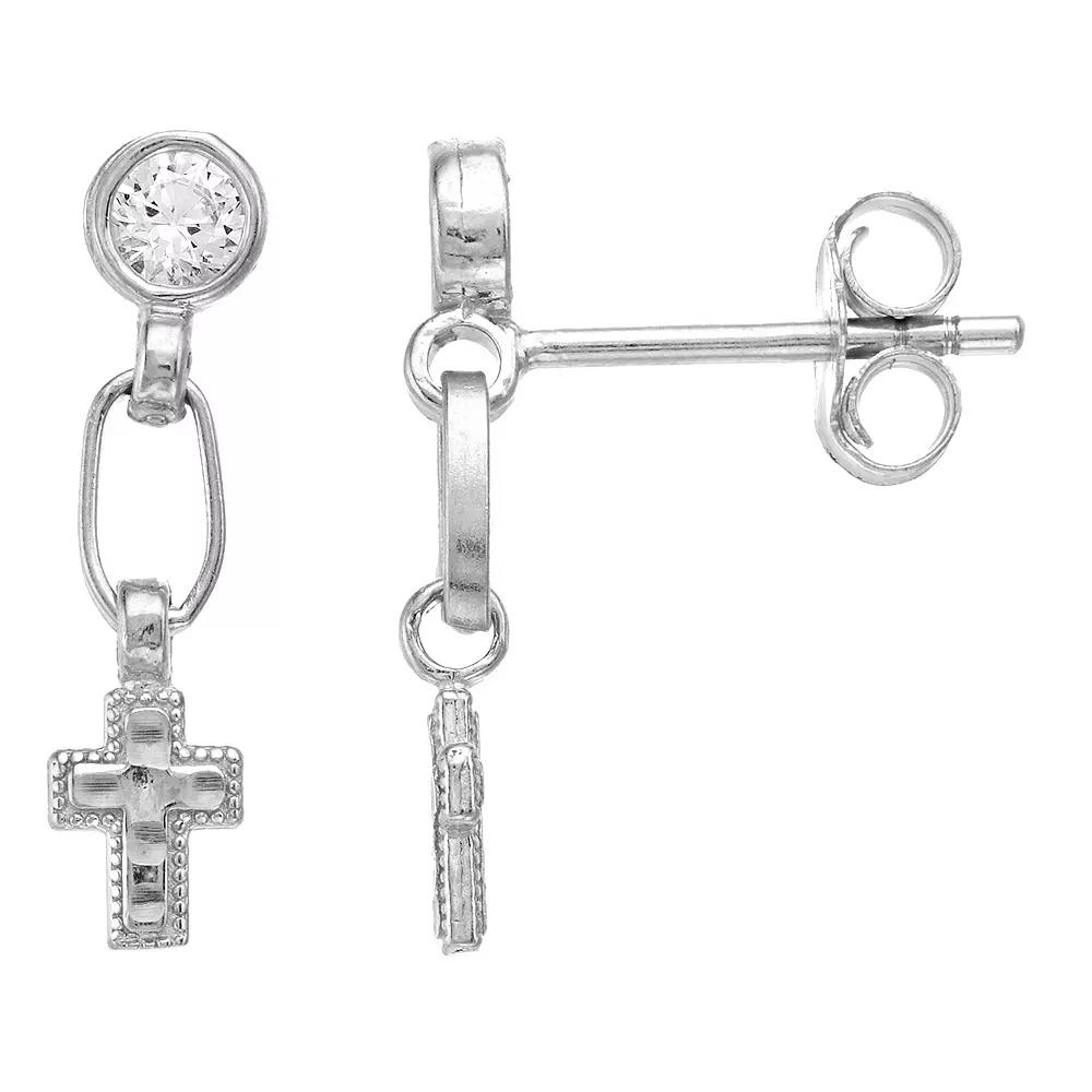Kristen Kesho Sterling Silver Lab-Created White Sapphire Dangle Cross Drop Earrings, Women's Product Image