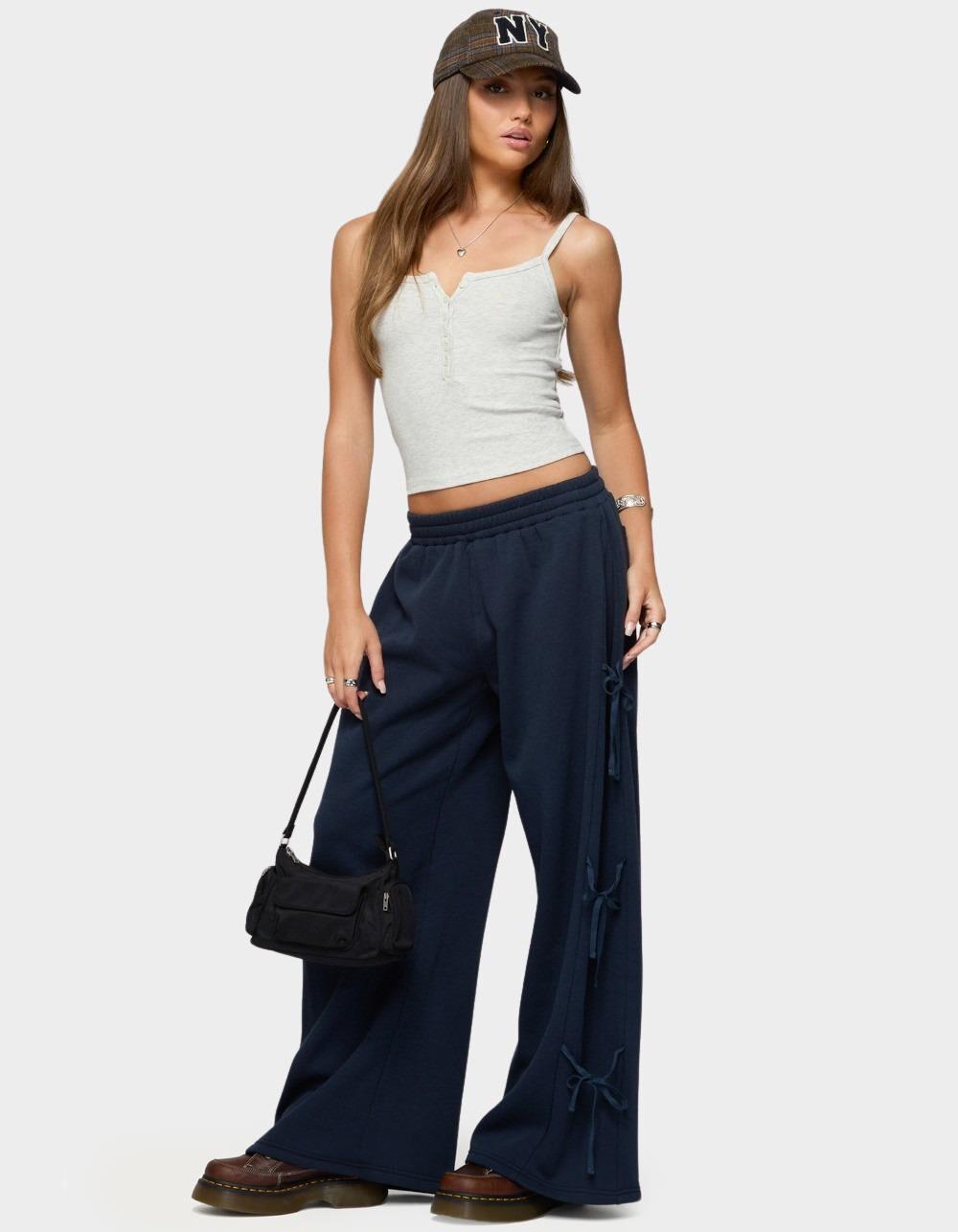 EDIKTED Claudette Baggy Ribbon Sweatpants - NAVY Product Image
