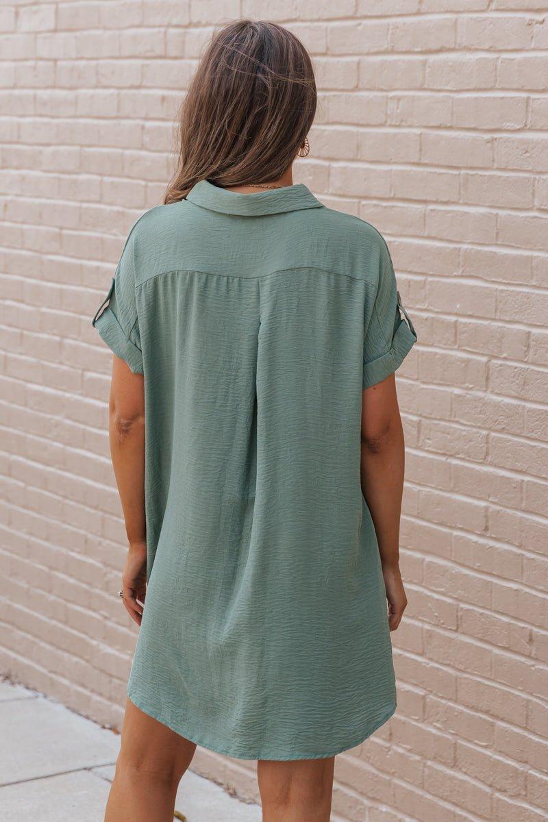 Green Button Up Shirt Dress Product Image