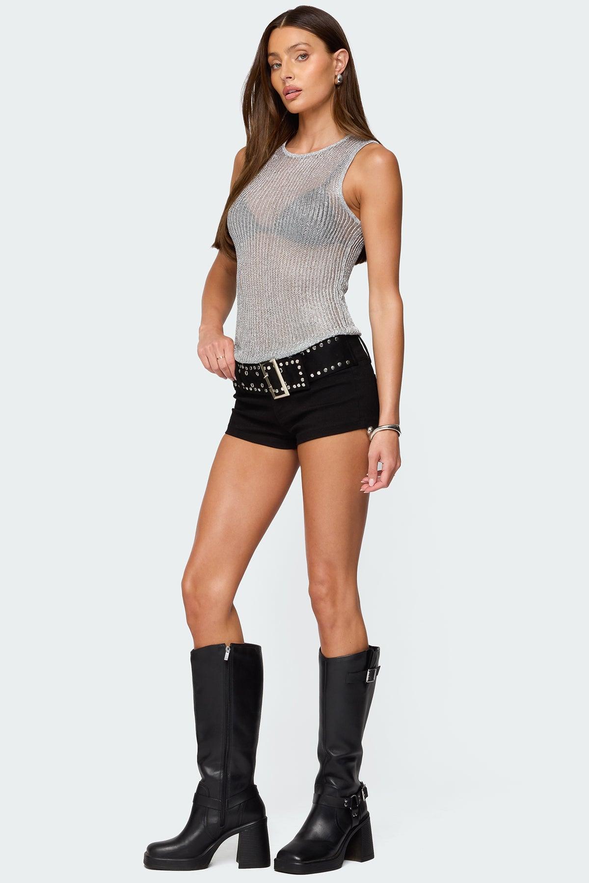 Amalya Shiny Sheer Knit Top Product Image