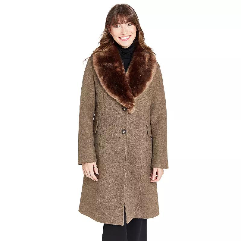 Women's Nine West Faux Fur Collar Button Front Coat,  Product Image