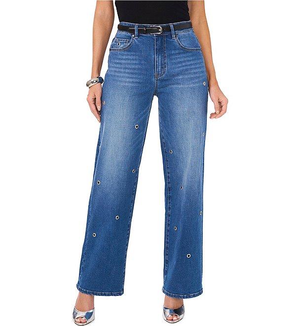 Vince Camuto Wide-Leg Grommet Detail Jeans Product Image