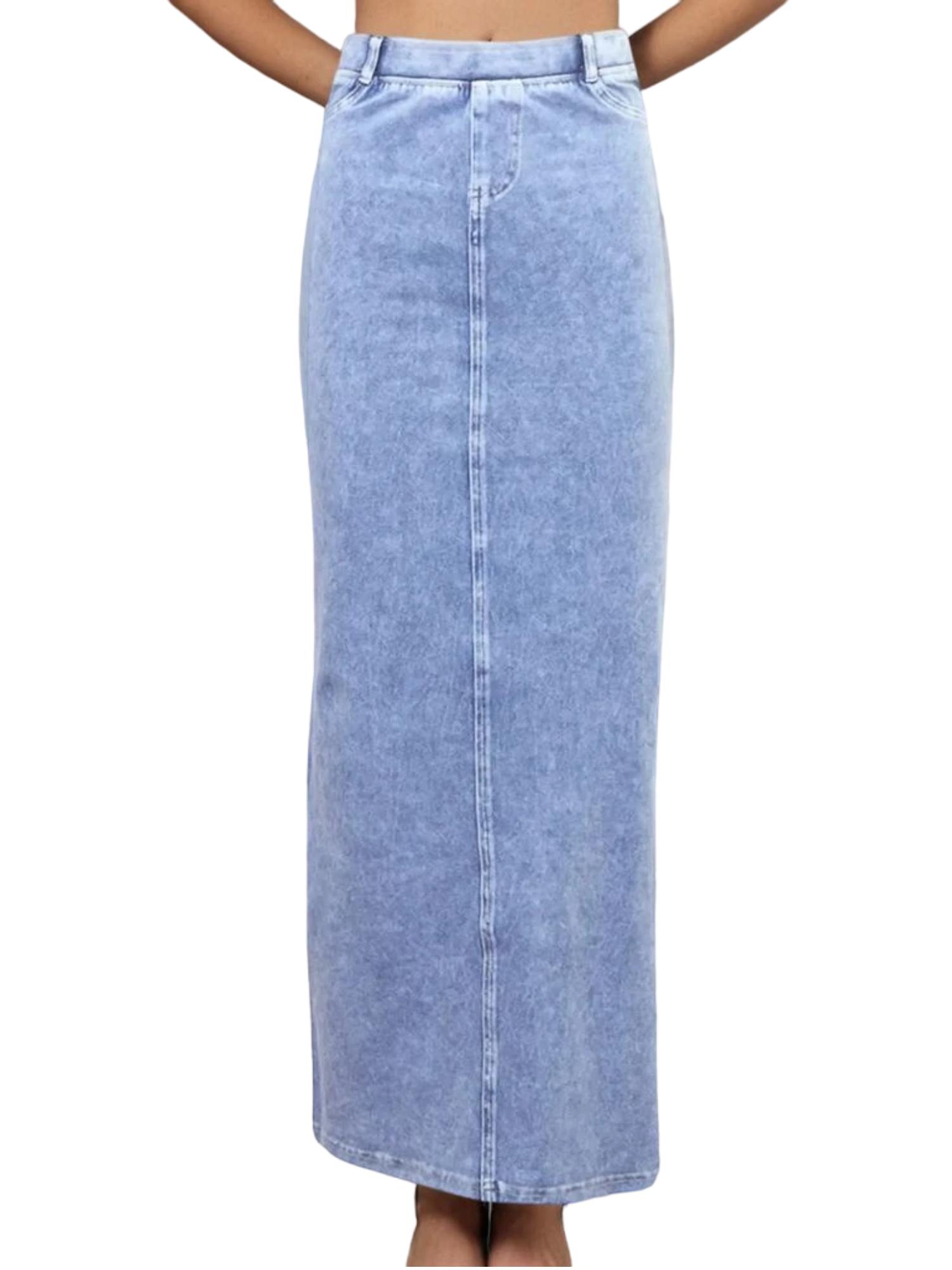 Hard Tail Long Denim Closed Slit Skirt (Style WJ-114) Product Image