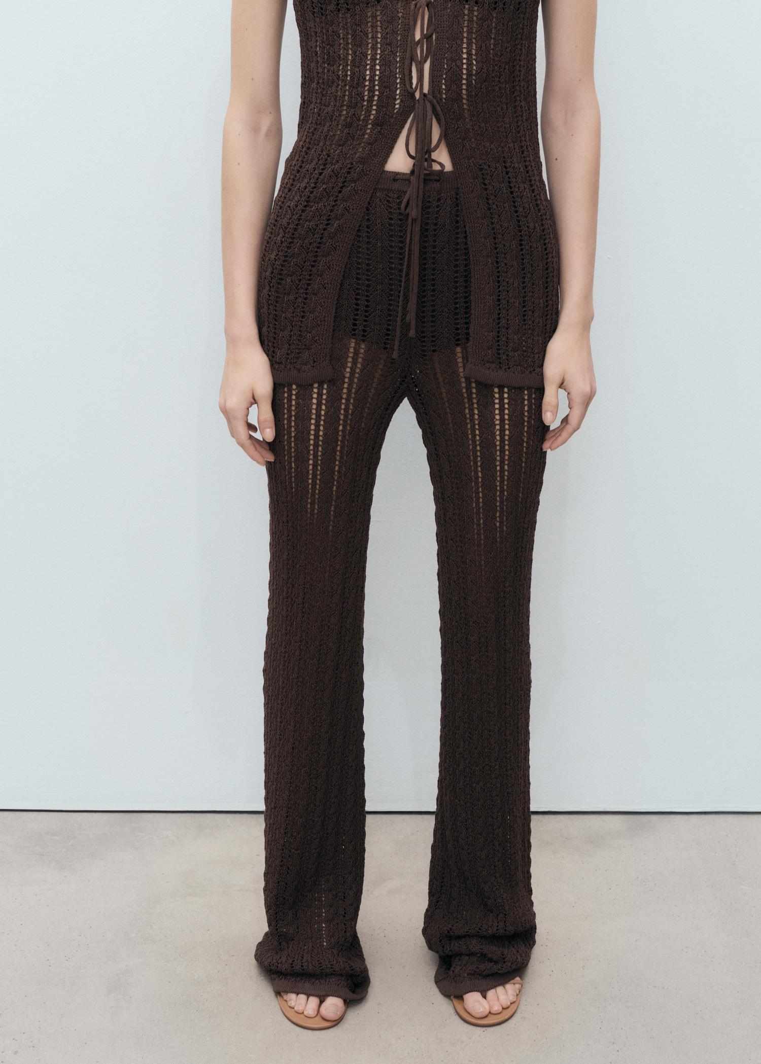 Straight-fit openwork knitted pants - Women | MANGO USA Product Image